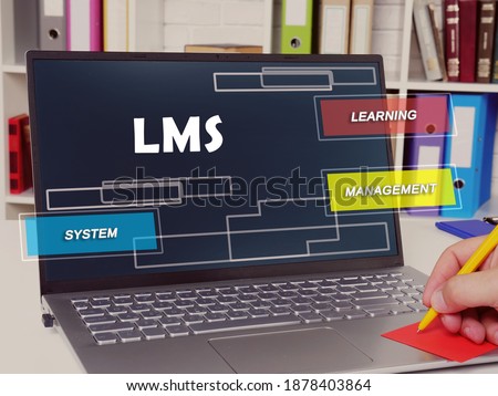 Business concept meaning  lms learning management system with phrase on the piece of paper.
