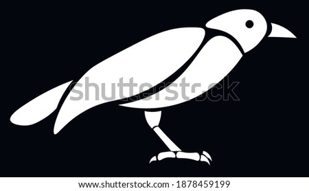 white crow, bird animal vector isolated design on black background. Concept for logo, print