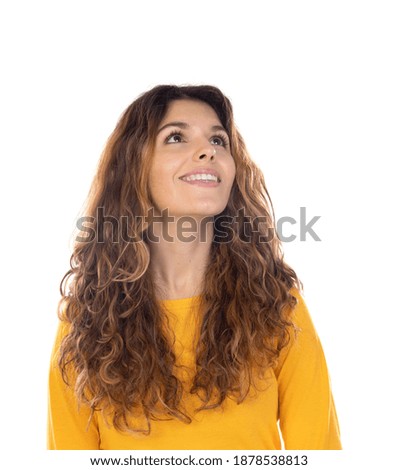 Beautiful woman with wavy hair isolated on a white background
