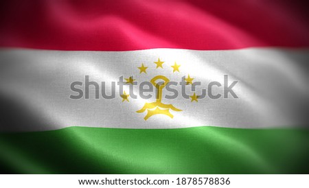 Close up waving flag of Tajikistan. Flag symbols of Tajikistan.