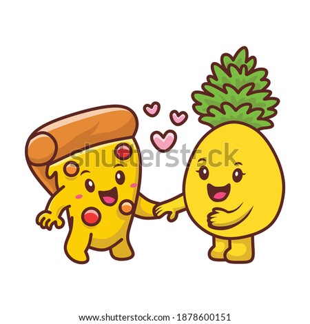 vector illustration of cute cartoon pineapple fruit and pizza slice character. very suitable for application icons, web icons, and stickers
