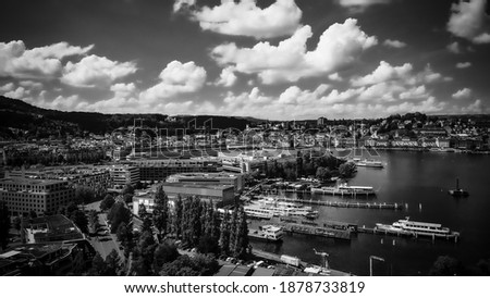 Aerial view over the city of Lucerne Switzerland and Lake Lucerne - travel photography