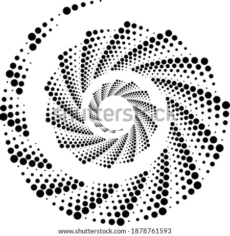 Dotted, dots, speckles abstract concentric circle. Spiral, swirl, twirl element.Circular and radial lines volute, helix.Segmented circle with rotation.Radiating arc lines.Cochlear