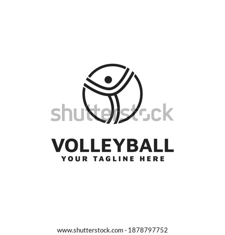 Logo Combination of Volleyball and Jumping Person With Line Art Style