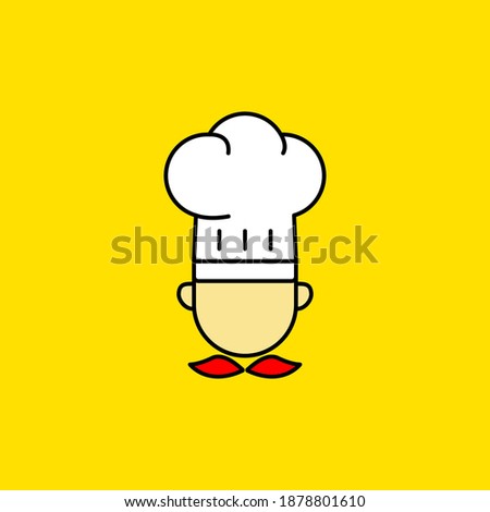 Simple chef vector illustration isolated on yellow background. Linear color style of chef icon