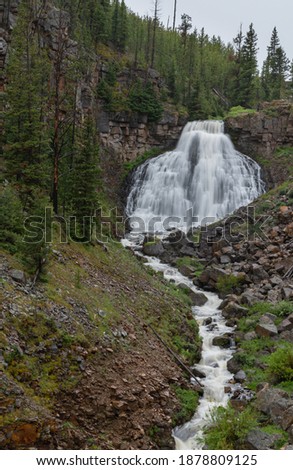 Water Rushes Over Rustic Falls in Yellowstone National Park