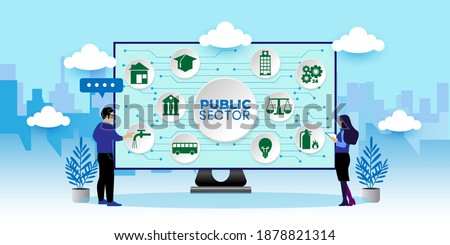 Governmental System Citizen Service Concept. Public Sector Government People Business Concept With icons. Cartoon Vector People Illustration Royalty-Free Stock Photo #1878821314