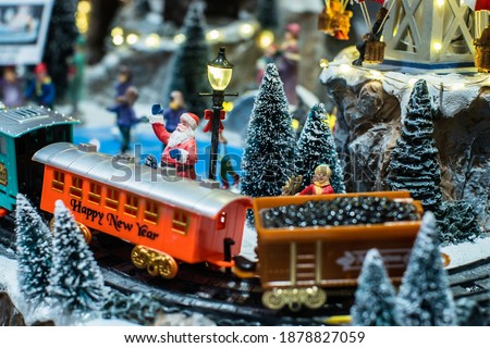 Colorful miniature christmas village display