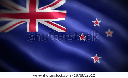 Close up waving flag of New Zealand. Flag symbols of New Zealand.