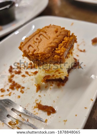 Picture of Half Eaten Lotus Spread Cheesecake taken in Kuantan Pahang Malaysia