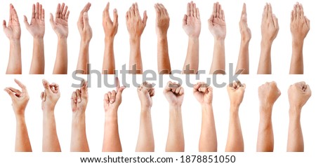 GROUP of Male asian hand gestures isolated over the white background.  Royalty-Free Stock Photo #1878851050