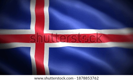 Close up waving flag of Iceland. Flag symbols of Iceland.