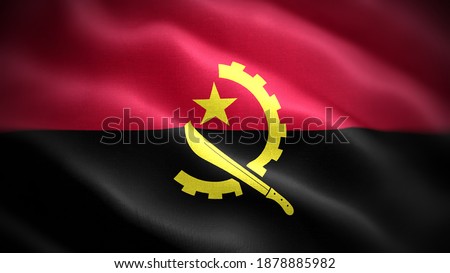 Close up waving flag of Angola. Flag symbols of Angola.