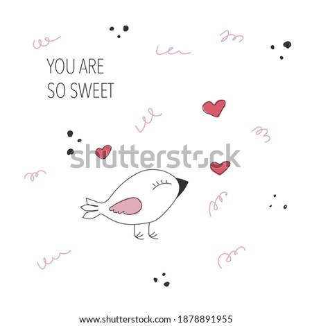 Nice bird sings about love. Vector illustration.