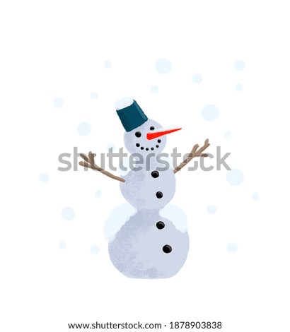Clip art of snowman on a snowy day.