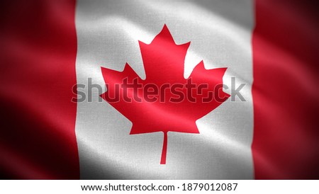 Close up waving flag of Canada. Flag symbols of Canada.