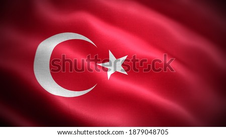 Close up waving flag of Turkey. Flag symbols of Turkey.
