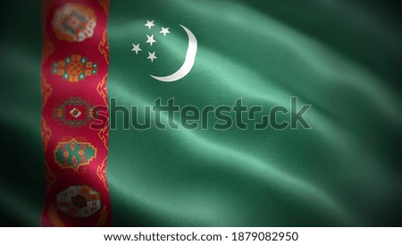 Close up waving flag of Turkmenistan. Flag symbols of Turkmenistan.