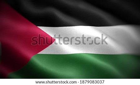 Close up waving flag of Palestine. Flag symbols of Palestine.
