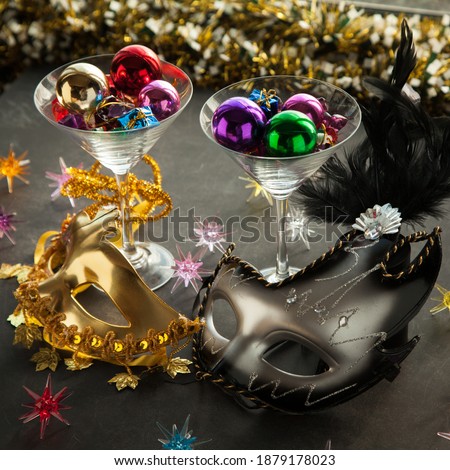 Colorful Masks for masquerade party with decoration. New year's party idea