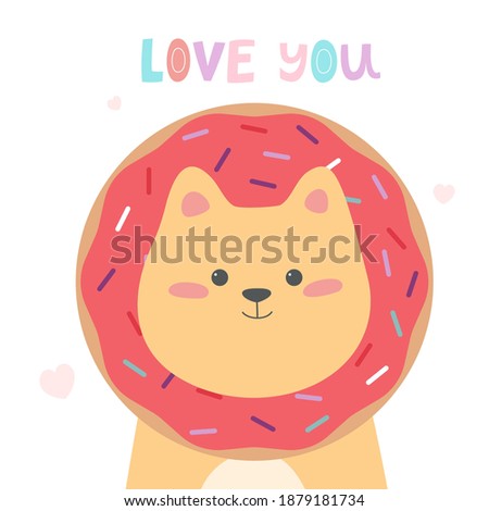 Colorful background with funny lion. I Love You. Print for Baby.