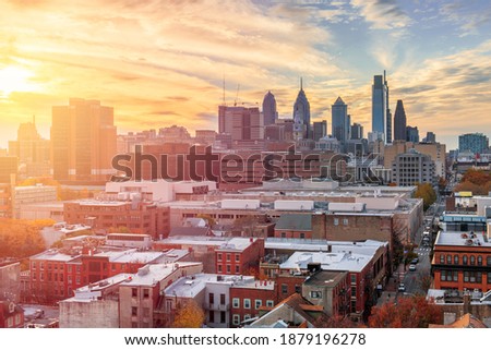 Philadelphia, Pennsylvania, USA downtown cityscape view at dusk.