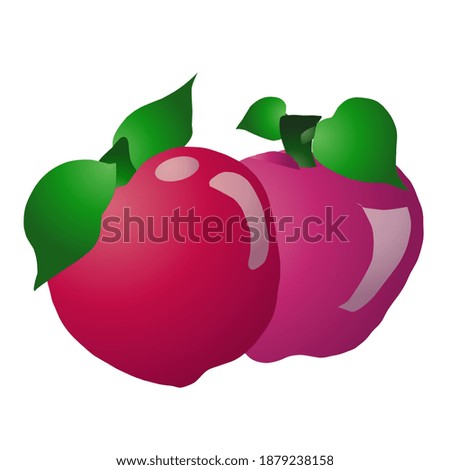 Juicy red and green apples with leaves. Isolated on white background. Vector illustration
