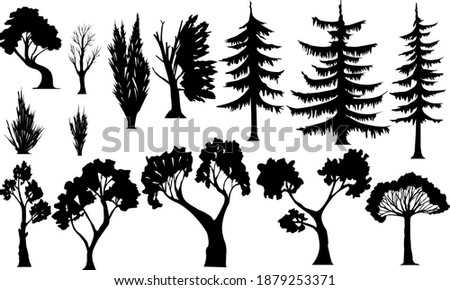 vector image of silhouettes of trees of various shapes