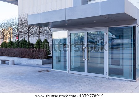 Entrance doors to the modern business center.