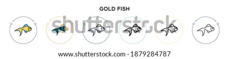 Gold fish icon in filled, thin line, outline and stroke style. Vector illustration of two colored and black gold fish vector icons designs can be used for mobile, ui, web