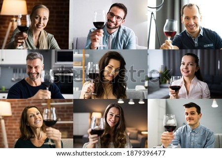 Virtual Wine Tasting Dinner Video Conference Online Event Screen Royalty-Free Stock Photo #1879396477