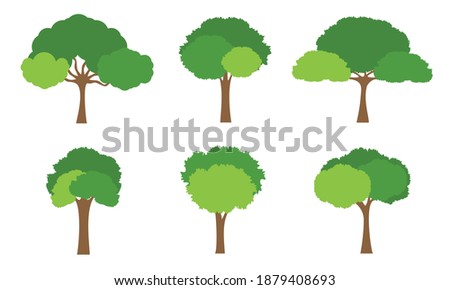 Collection of trees illustrations. Green tree fertile a variety of forms on the white background