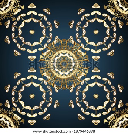 Classic vintage background. Traditional orient ornament. Seamless classic vector gray and blue and golden pattern.