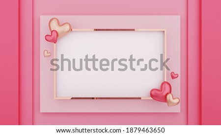 3D Illustration of Hearts with frame on pink background