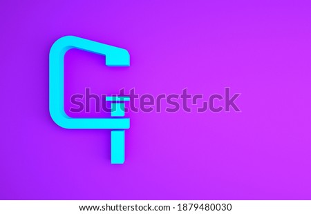 Blue Clamp and screw tool icon isolated on purple background. Locksmith tool. Minimalism concept. 3d illustration 3D render.