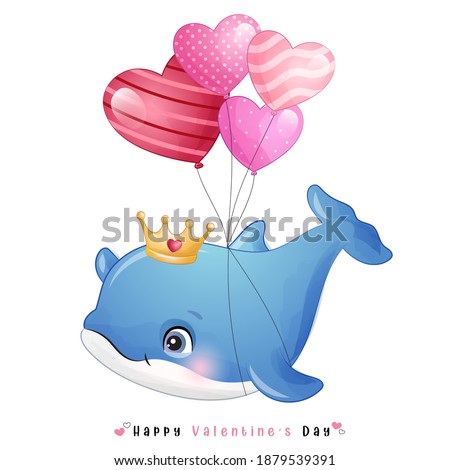 Cute doodle dolphin for valentine’s day