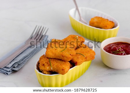 Chicken Nuggets, Chicken Appetizer with Condiment CLose Up Horizontal Photo