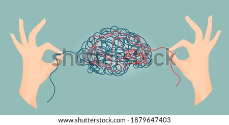 Psychological problem metaphor. Health of the mind. Hands of psychologist or therapist or psychiatrist distressing brain aggrieved. Treatment and Psychotherapy for mental disorders Royalty-Free Stock Photo #1879647403
