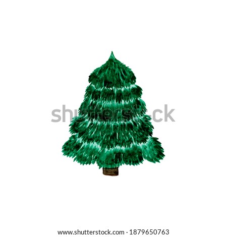 Watercolor Christmas Tree Isolated on White Background. Illustration for postcard,poster,greeting card.