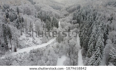 Winter road in the Moutins covered with Snow