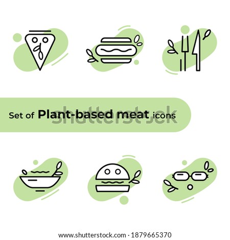 Set of Vector icons. Concept of plant based meat. With concern for the planet and love for animals.
