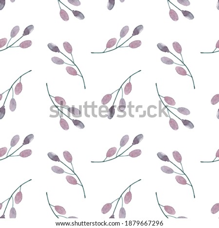 Seamless pattern with purple flowers on a white background.