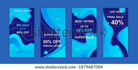 Advertising design social networks stories. Set of sale web banner, poster, cover for online shopping, marketing, promo, discount products, big sale. Modern cover template. Vector illustration.