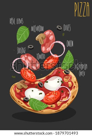 Pizza. Traditional italian fast food. Vector illustration