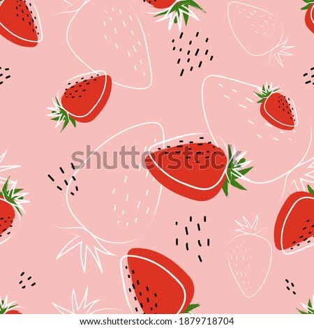 Strawberry abstract hand drawn  seamless pattern on pink background for typography, textiles or packaging design Royalty-Free Stock Photo #1879718704