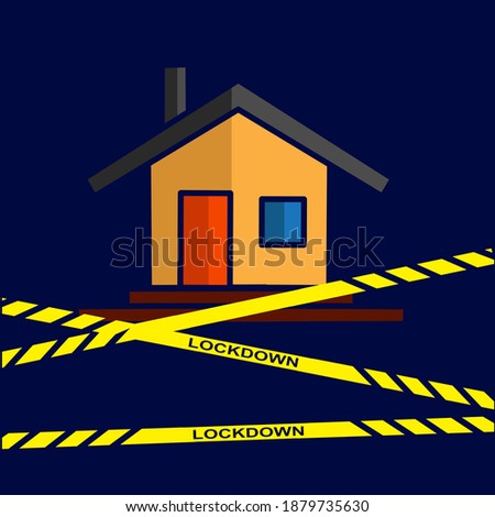 Lockdown house on pandemic line art logo colorful design with dark background. Abstract vector illustration.