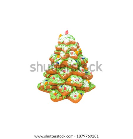 Homemade christmas gingerbread spruce isolated on white background. Gingerbread christmas tree