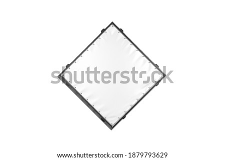 Blank white rhombus stretching banner with grip frame mockup, isolated, 3d rendering. Empty outside commercial light box mock up, front view. Clear hanging poster for reclame template.
