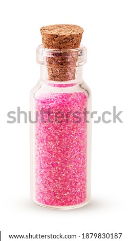 Color glitter for make-up and design in transparent jars. Jewelry for fashion and beauty isolated on white background. Clipping Path. Full depth of field.