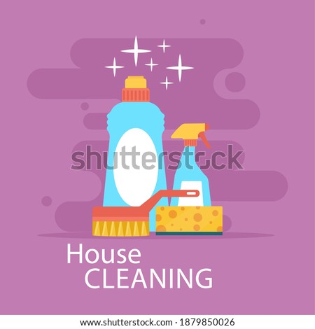Bottles house cleaning in purple background image- Vector